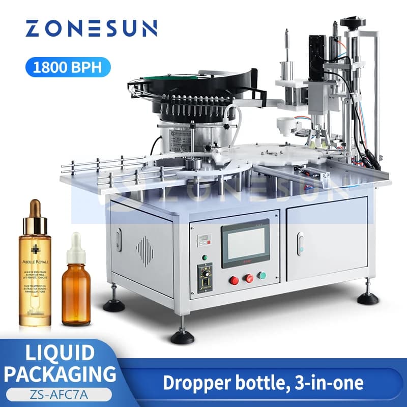 ZONESUN ZS-AFC7A Bottiglie contagocce automatiche Imballaggio Tappatrice per riempimento liquido Cosmetico Olio essenziale Profumo Goccia per occhi