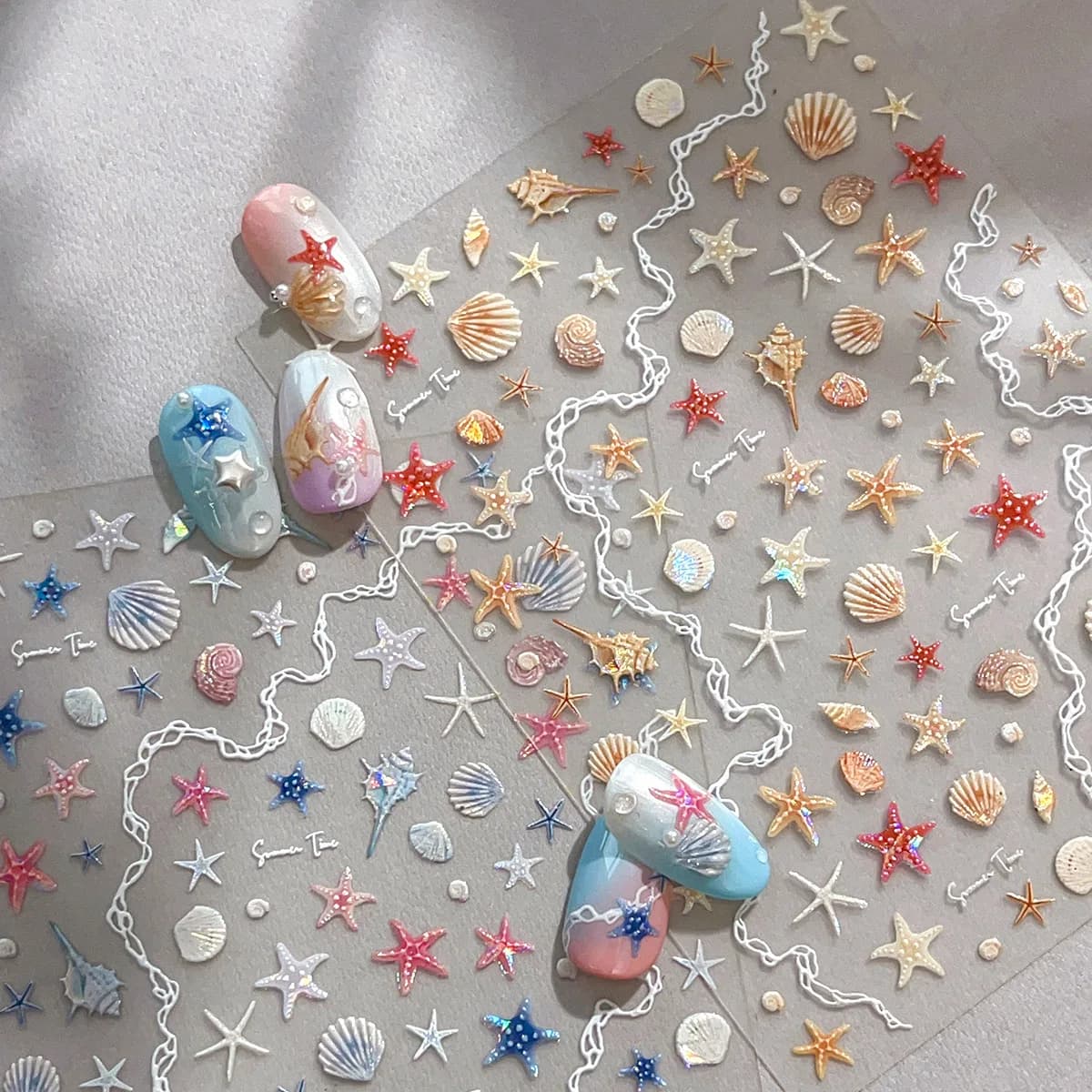 Adesivi per unghie a forma di conchiglia e stella marina, decorazioni carine per unghie, adesivi 3D autoadesivi per manicure estiva fai da te