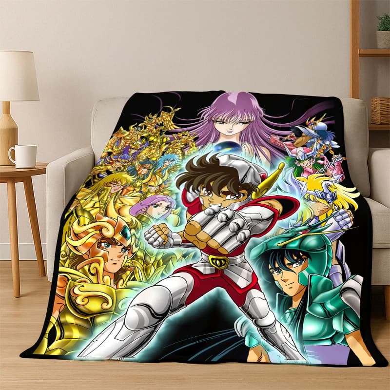 Coperta in flanella con personaggi dei cartoni animati Saint Seiya, morbida e calda, ideale per camera da letto, soggiorno, letto, viaggi, picnic, regalo per bambini