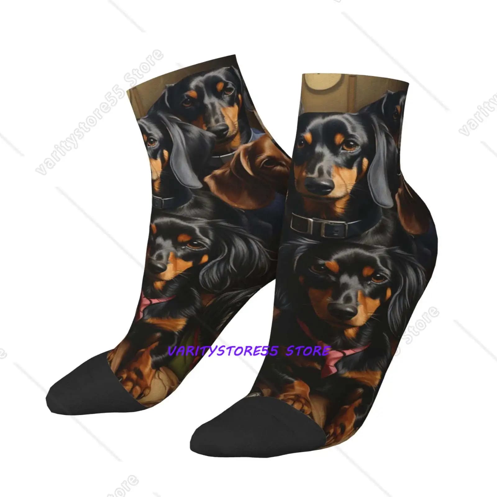 Calzini corti unisex con stampa divertente, calzini casual alla caviglia per uomo e donna, con motivo Bassotto (cane a forma di salsiccia)