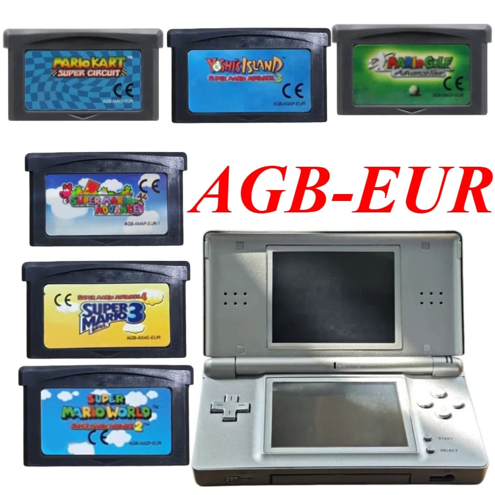 Set di Cartucce di Gioco Super Mario GBA Versione EUR Multilingue (ENG/FRA/DEU) Compatibile con Game Boy Advance
