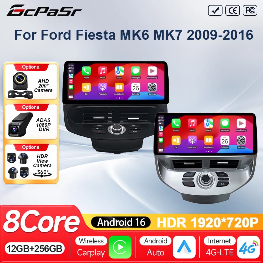 12.3 inch car radio for Ford Fiesta MK6 MK7 2009-2016 LHD RHD Android 16 Wireless GPS video player Android Carplay