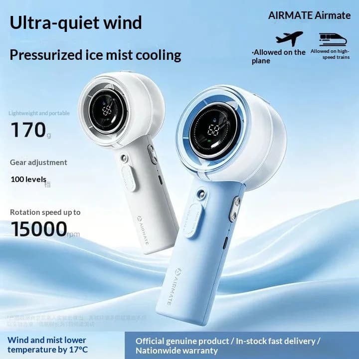 Airmate 2026 New Mute Handheld Spray Fan Portable Mini Cooling Fan Long Battery Life for Desk Outdoor Travel