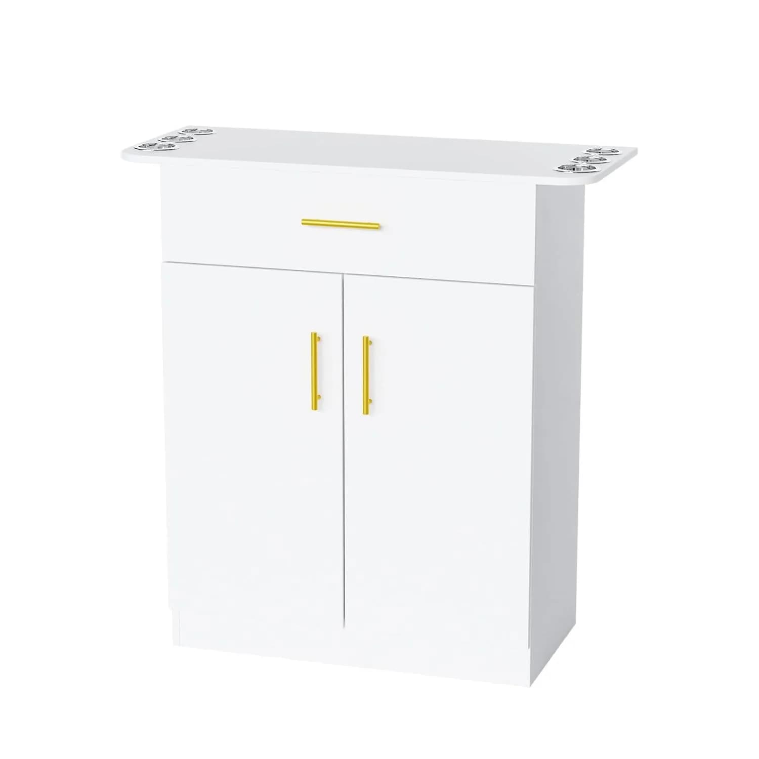 Heavy Duty Beauty Salon Station with Storage Cabinet, Drawer, Hair Dryer Holders