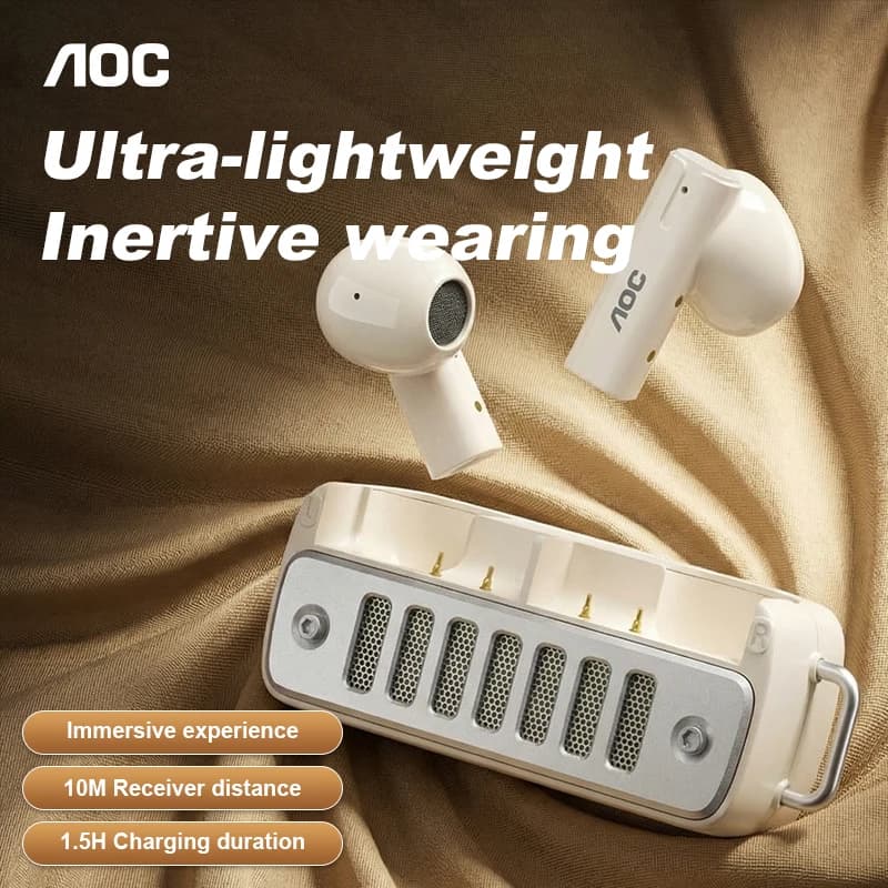 Auricolari Bluetooth 6.0 AOC AB5656C2, Design Ergonomico In-Ear, Driver da 13mm, Assistente Vocale, Ricarica Type-C, Stile Mecha RGB