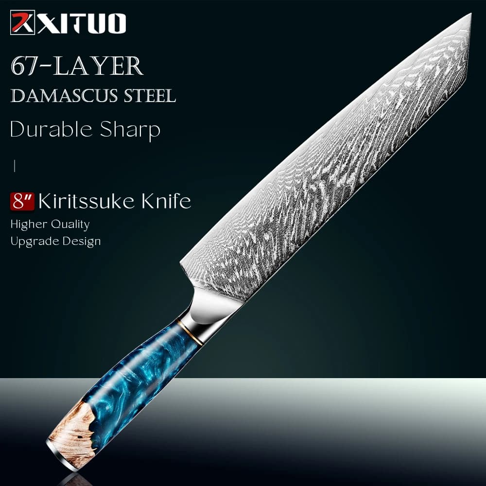 9 inch steel Kiritsuke knife - 67 layers Japanese chef knife for slicing, meat and cooking - Premium kitchen mannaia