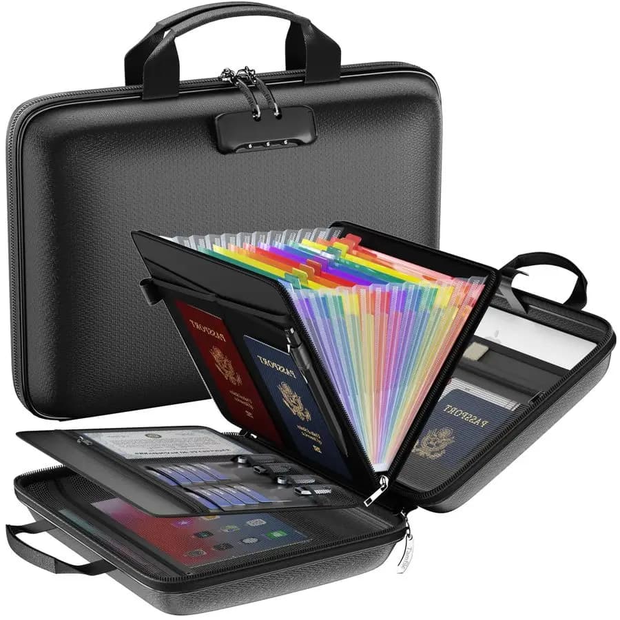 Organizzatore di file con serratura, custodia rigida per documenti ignifuga con 13 tasche colorate Cartella di file per fisarmonica, documenti importanti