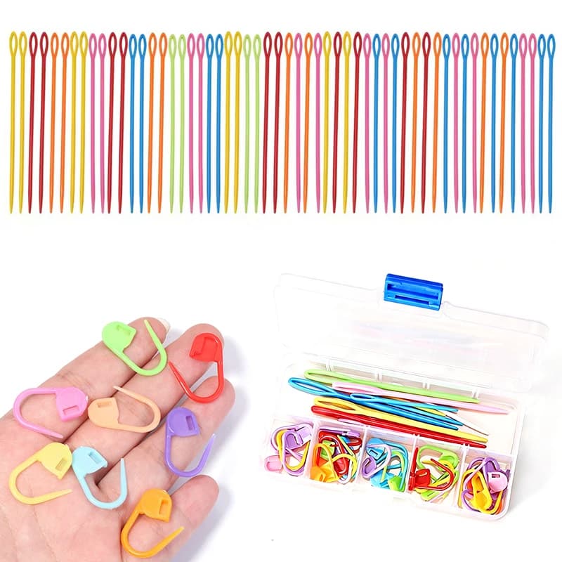 Knitting Crochet Tool Set Including Plastic Stitch Marker And Yarn Sewing Needle With Portable Storage Box DIY Craft Project ZYF