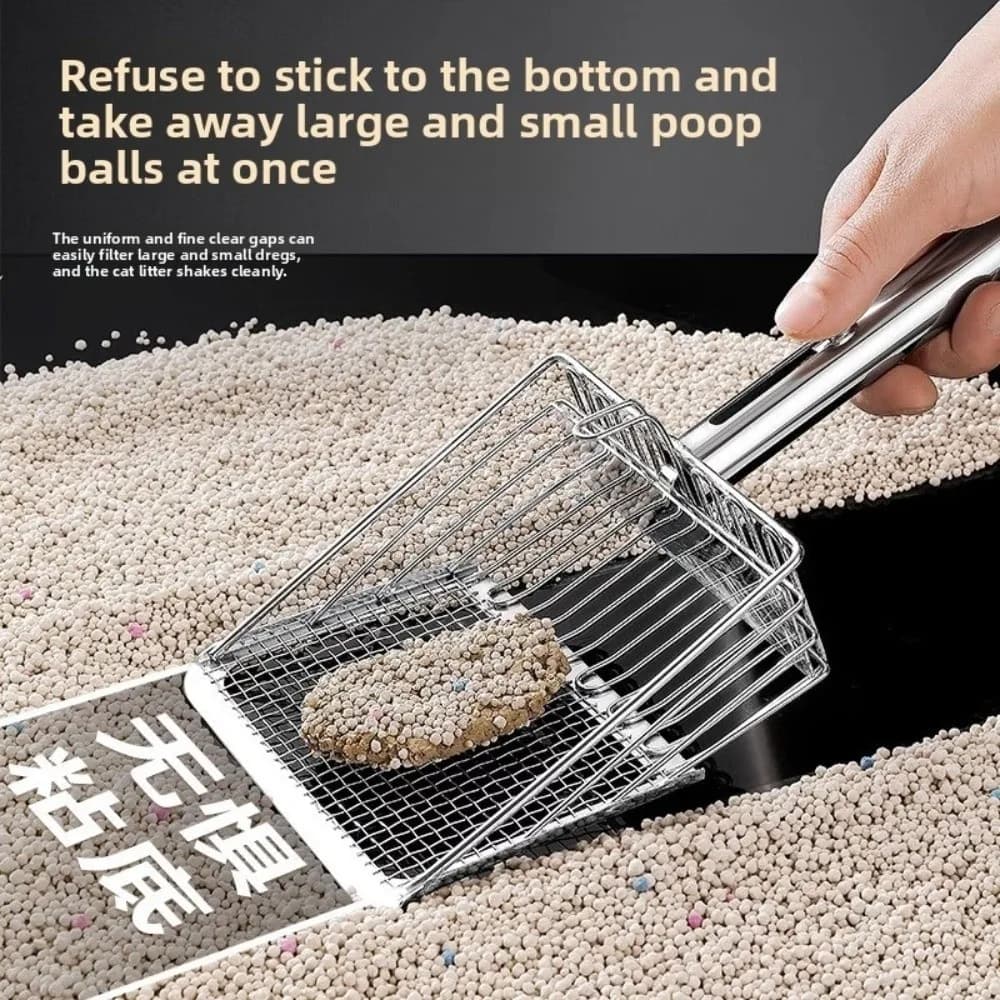 Stainless Steel Metal Cat Litter Scoop Large Size Fine Mesh Cat Toilet Shovel Easy to Grip Durable Pet Cleaner Shovel