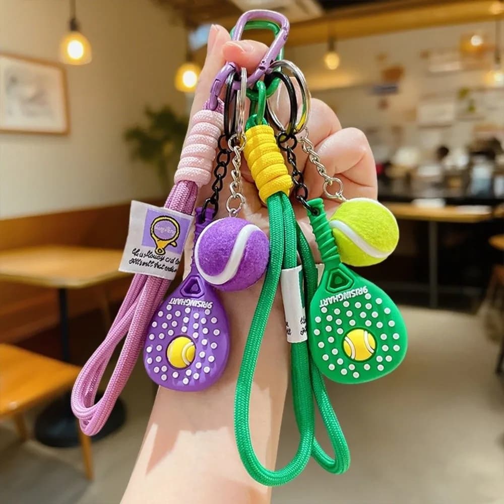Detachable Fitness Series Pendant Simulation Style Dopamine Tennis Racket Key Holder with Buckle Bag Charm For Bag Decoration