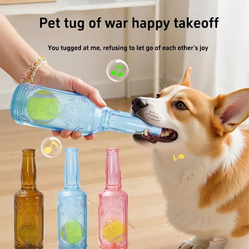 Beer Bottle Silicone Dog Chew Toy For Tug Play Dog Breeds W/Tennis Ball, Squeaky Interactive Puppy Teeth Clean Bite Proof Pet To