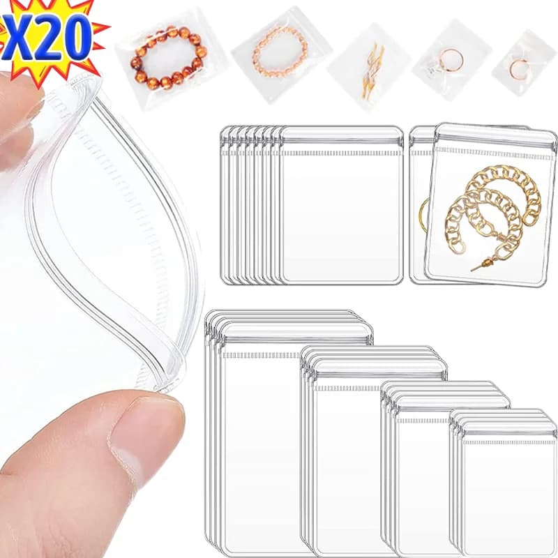 10/20 Pezzi Sacchetti Organizzatori Trasparenti in PVC Anti-Ossidazione per Gioielli, Orecchini, Ciondoli, Collane, Bracciali - Contenitori Portaoggetti