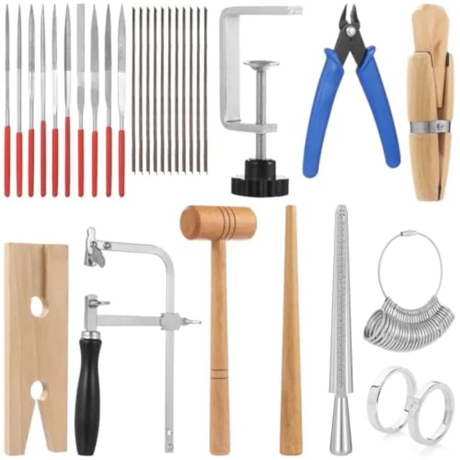 Set di Strumenti Professionali per Gioiellieri - Kit Completo per Misurazione e Creazione - Include Sega, Blocco da Banco, Lime ad Ago, Morsetti e Misuratori
