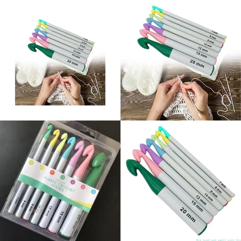 581C 7pcs Huge Plastic Crochet Hook Set 7mm-20mm Colorful Knitting Needle Sewing Tool
