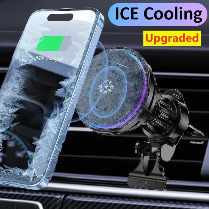 Magnetic Wireless Car Charger with Ice Cooling Quick Charging Station for iPhone15 14 13 12 Pro Max 15W Car Phone Support with Magnet