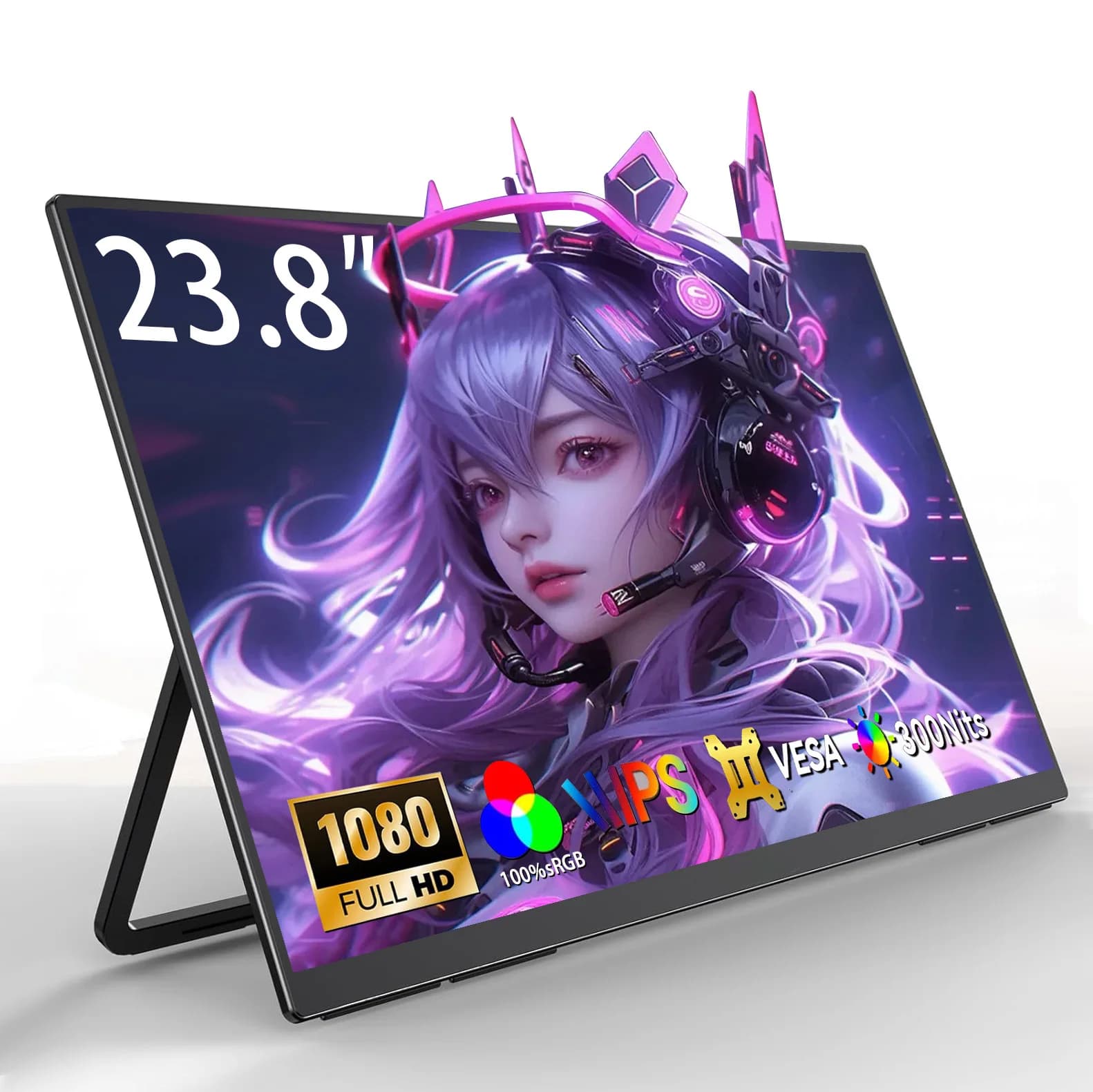 Monitor Portatile AHXJKA 23.8" 120Hz FHD 100% sRGB IPS, Schermo Esterno per Gaming con Supporto VESA per Mini PC, Laptop, MAC