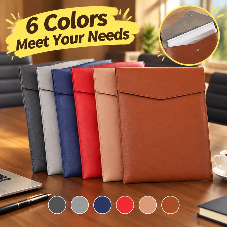 PU Leather Document Folder, A4 Envelope Style File Pouch with Snap Button Closure for Office Business Paper Storage
