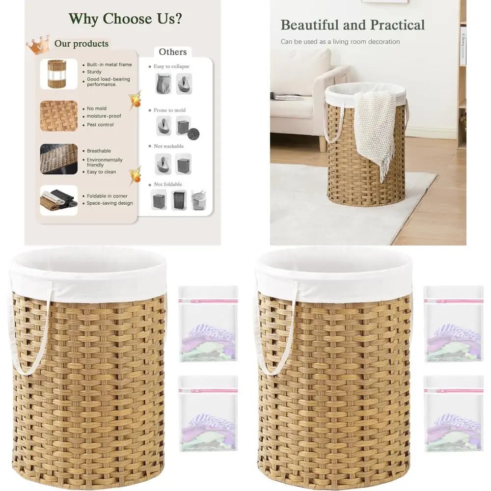 Rattan Wallet Basket Hand-woven, 110 Liters Vinegar Basket with Manici, 2 Net Bags, Natural Style for Domestic Use
