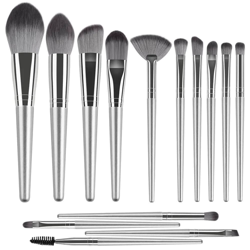 Set of 14 professional makeup brushes Crystal Silver Soft Cosmetic Powder Blending Foundation Eyeshadow Blush Make Up Brush Tool