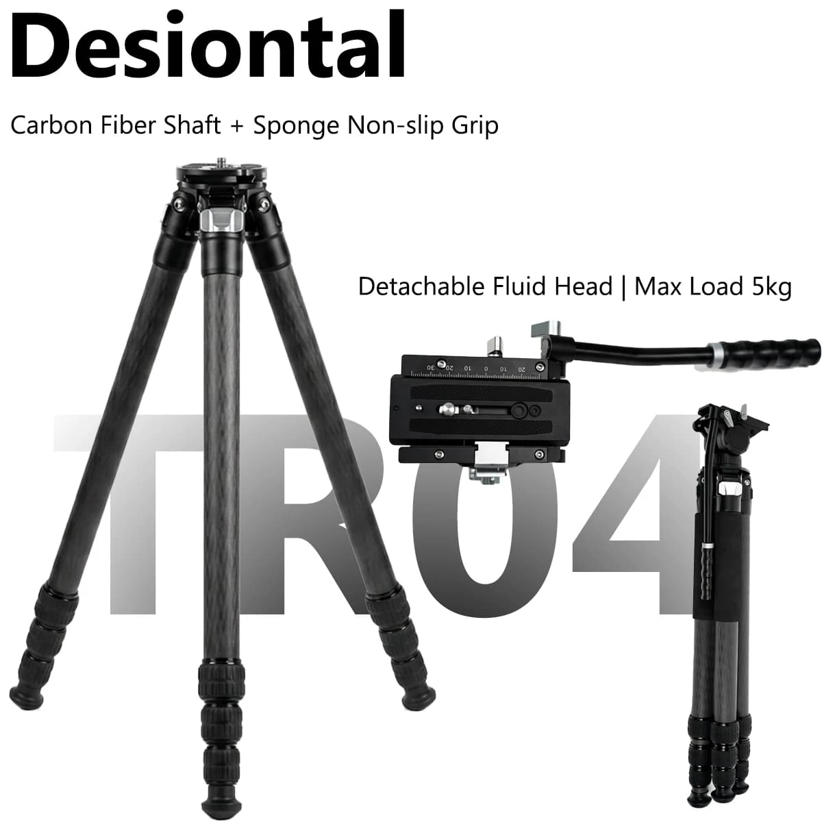 Carbon fiber professional tripod with 360-degree circular adjustment and handle, suitable for Nikon/Sony/Canon