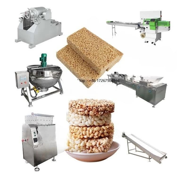 Linea di produzione automatica di barrette di cereali proteiche per macchina per dolcetti di riso Krispie con riso soffiato automatico