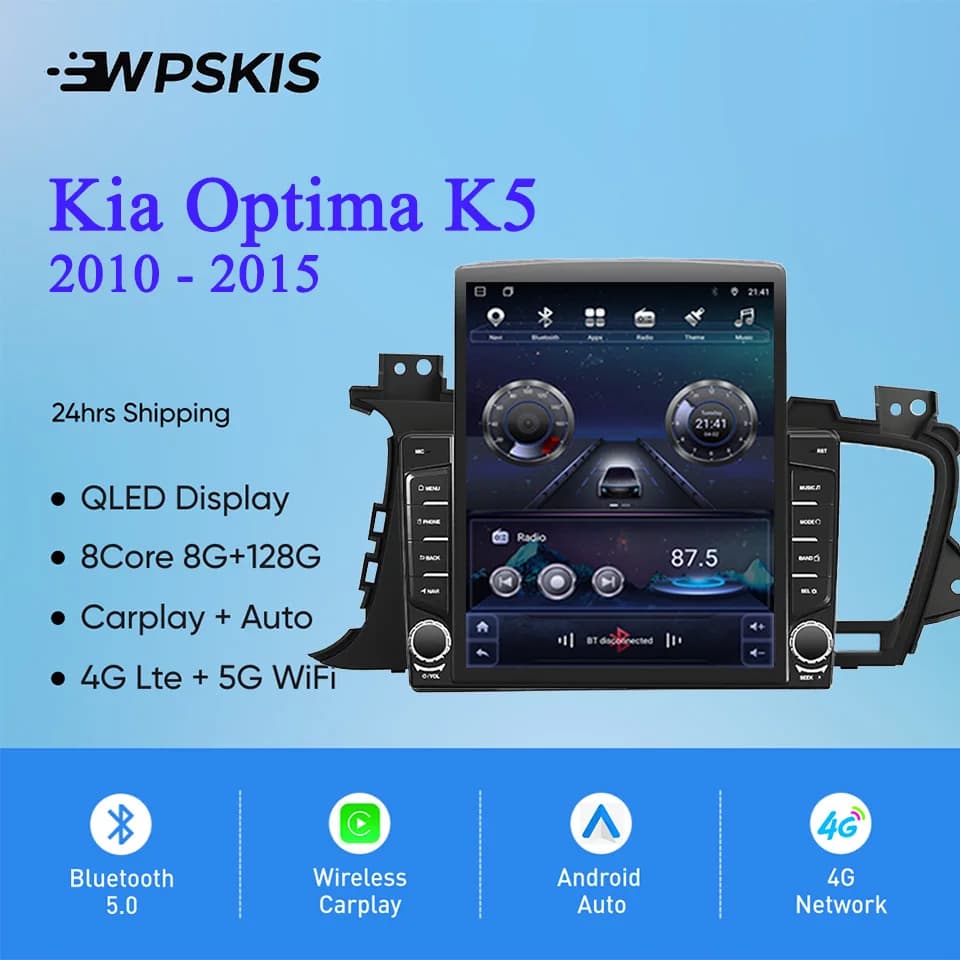 Per Kia K5 Optima 2010 - 2015 Android 14 8Core 8G 128GB Autoradio Video Musica Lettore DVD con registratore a nastro di navigazione GPS HU