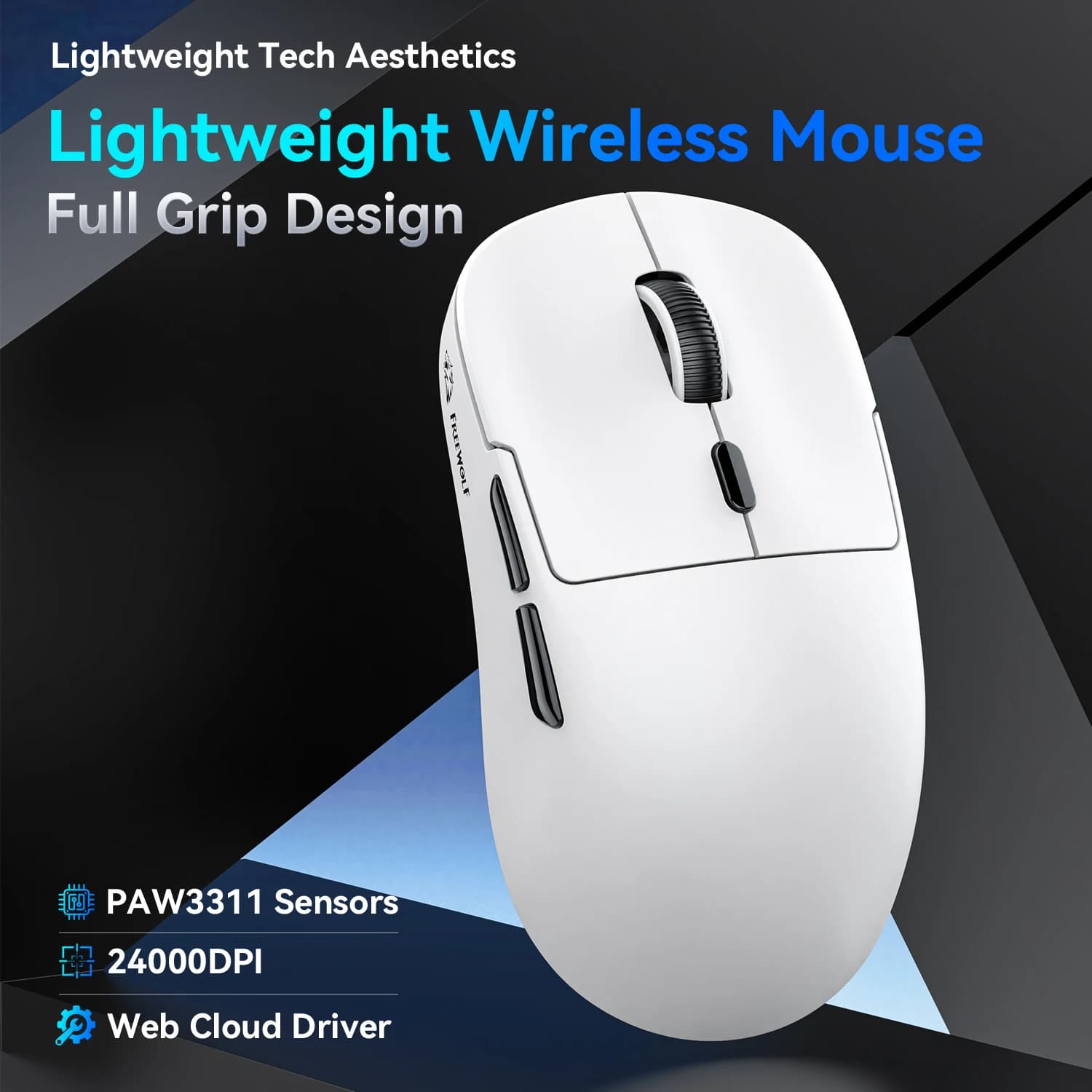 Mouse wireless FREEWOLF A6, connessione a tre modalità 2.4GHz/cablata/Bluetooth, mouse da gioco RGB PAW3311 22000DPI