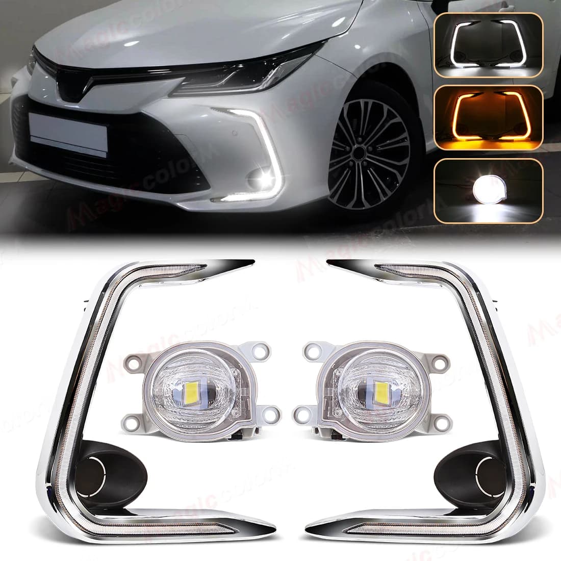 LED DRL Per Toyota Corolla 2019 2020 2021 Per Levin 2019 2020 Lampada Della Nebbia Paraurti Anteriore di Guida Indicatori di direzione Chrome Trim Kit