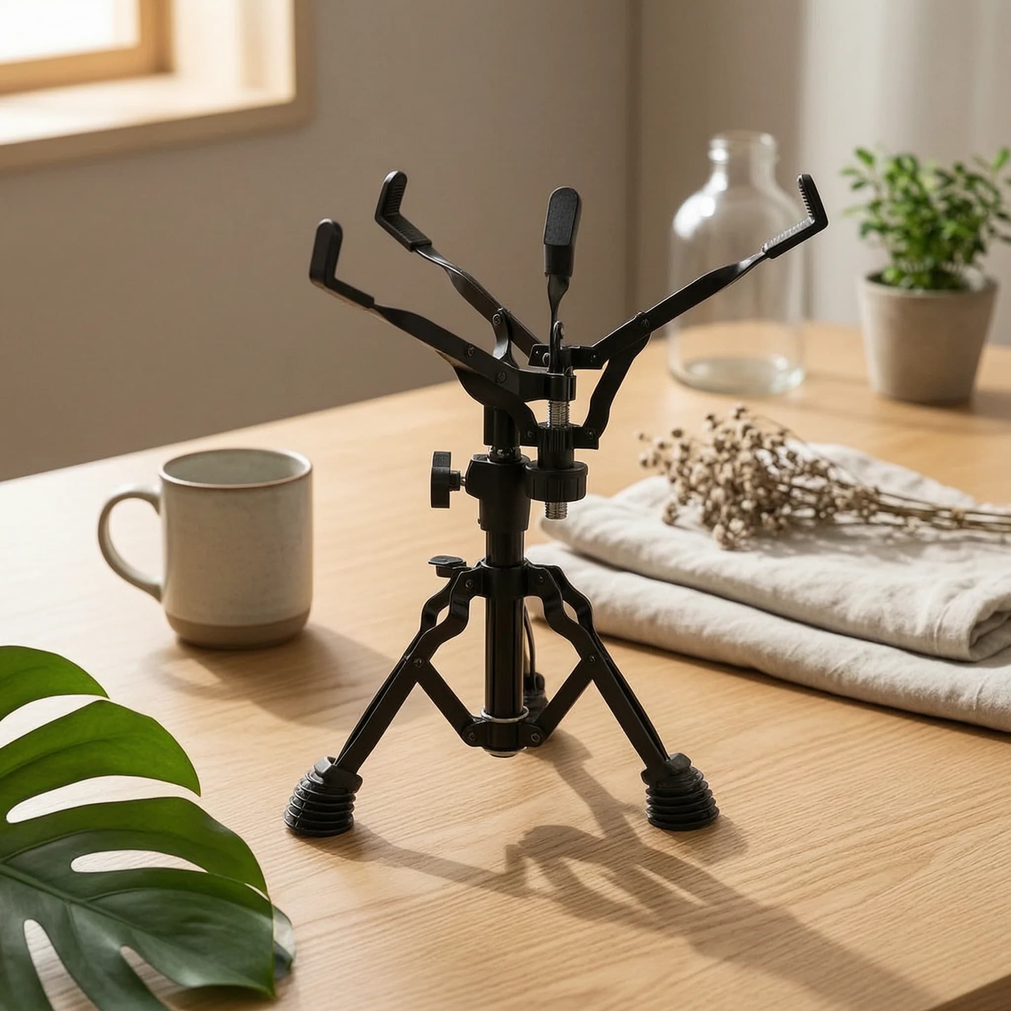 Clamp Drum Stand Rubber Feet Tripod Drum Stand Music Gear Stable Black