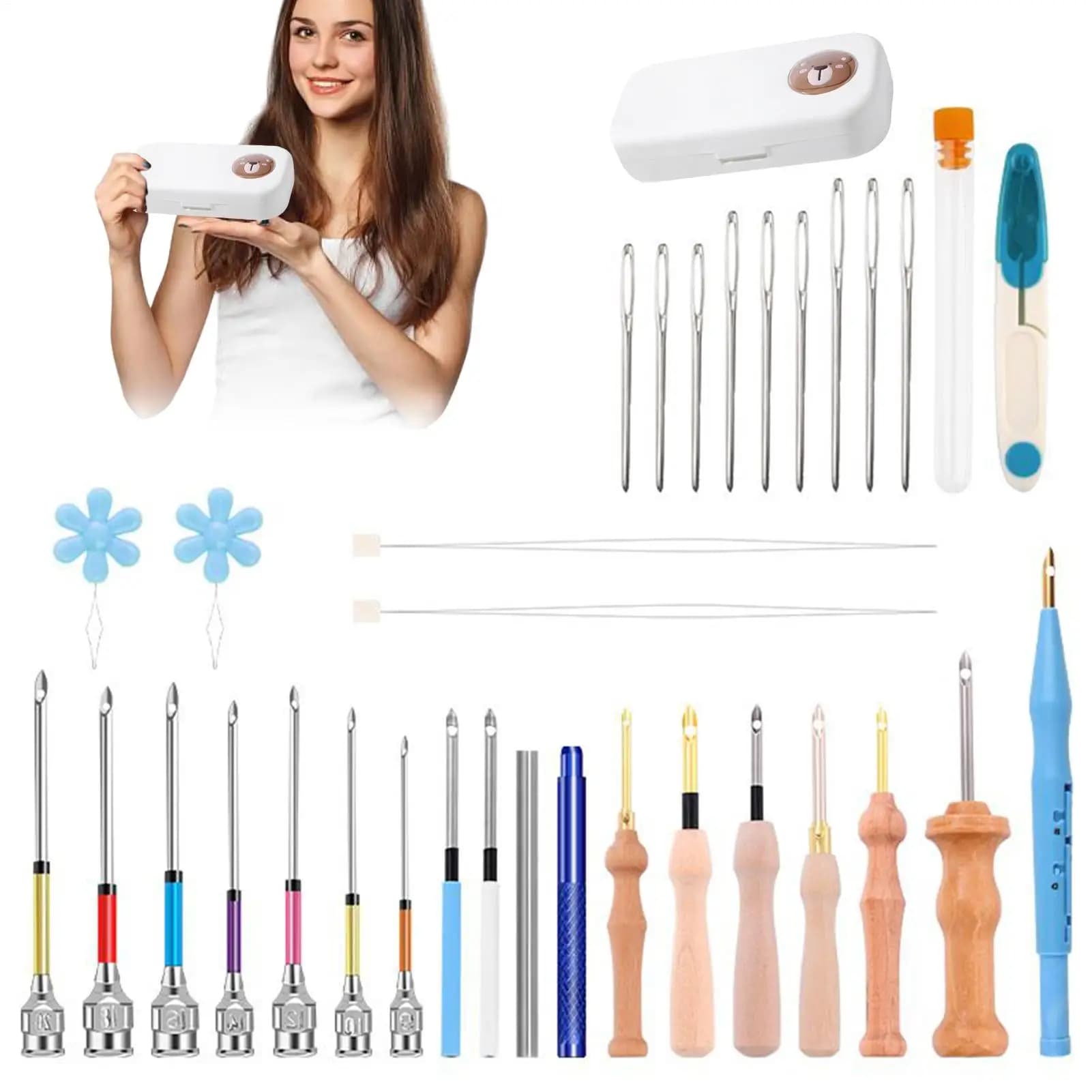 Needle Punch Kit Punch Needle Set For Adults Comfortable To Grip Handmade Craft Punching Needling Tool For Hats Quilts Pillows
