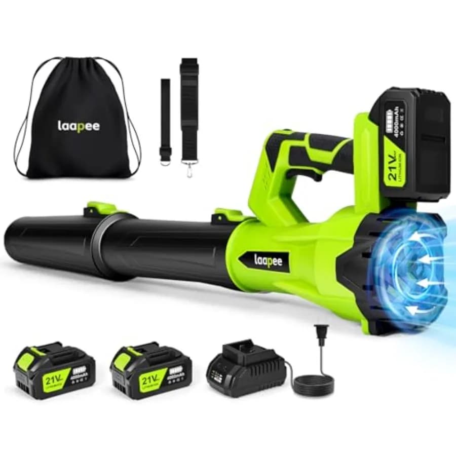 Soffiatore per Foglie Elettrico Senza Fili con 2 Batterie da 4.0Ah e Caricabatterie Rapido, Soffiatori Senza Fili per Cura del Prato e Pulizia Auto