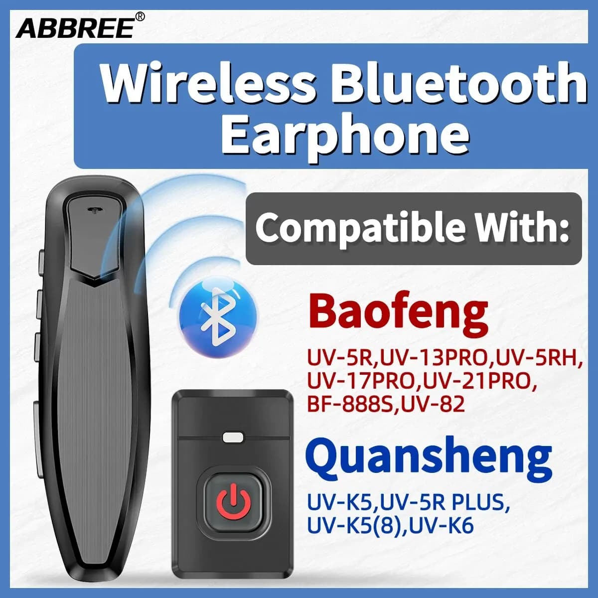 ABBREE Auricolare wireless Bluetooth PTT Auricolare vivavoce con per Baofeng UV 5R 82 21 13 17 888S Quansheng UV K5 (8) 5R Plus K6