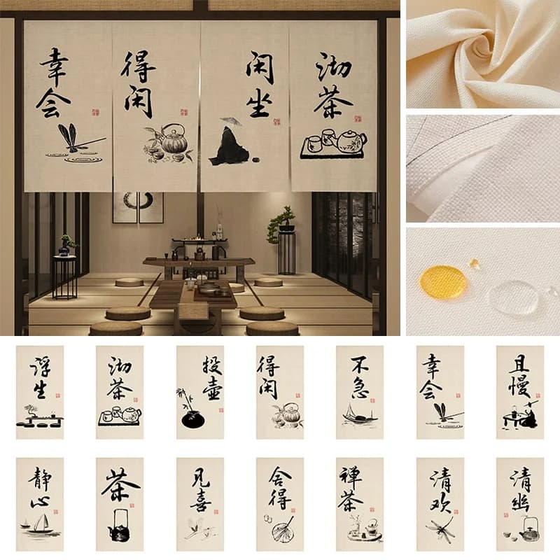 Chinese Teahouse Door Half-Curtain Kitchen Partition Homestay Sushi Tavern Restaurant Decor Signboard Zen Tea Room Curtain