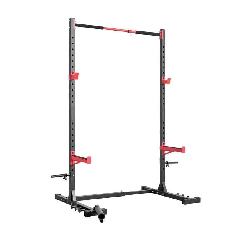 Power Cage Rack, Rack Multifunzionale per Squat per Palestra Domestica, Attrezzatura per Allenamento di Forza con Larghezza Regolabile, 6 Ganci per Bande, Attacco Landmine e Barre di Sicurezza per Panca Piana, Squat e Trazioni