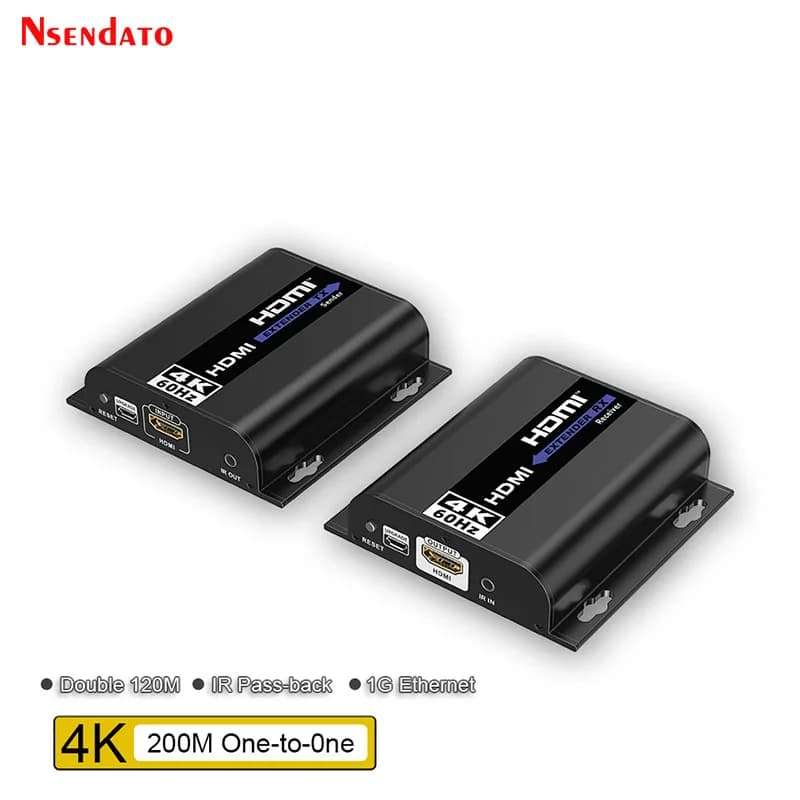 LKV483 Extender HDMI 4K@60Hz 120M on IP Cat 5/5E/6, Transmitter Kit and HDMI Video Receiver with IR Remote Control for PC and TV Box