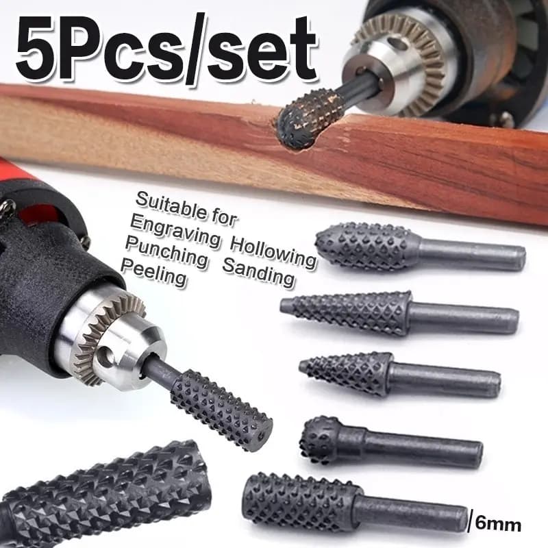 5PCS Woodworking Special Shaped rotating file Wood carving knife Lima for woodworking Molature head Rotary file for embossing