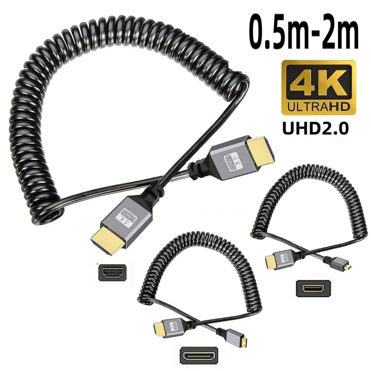 4K UHD spiral HDMICable mini/micro ports for DV PS5 Monitor Xbox - High definition digital audio video