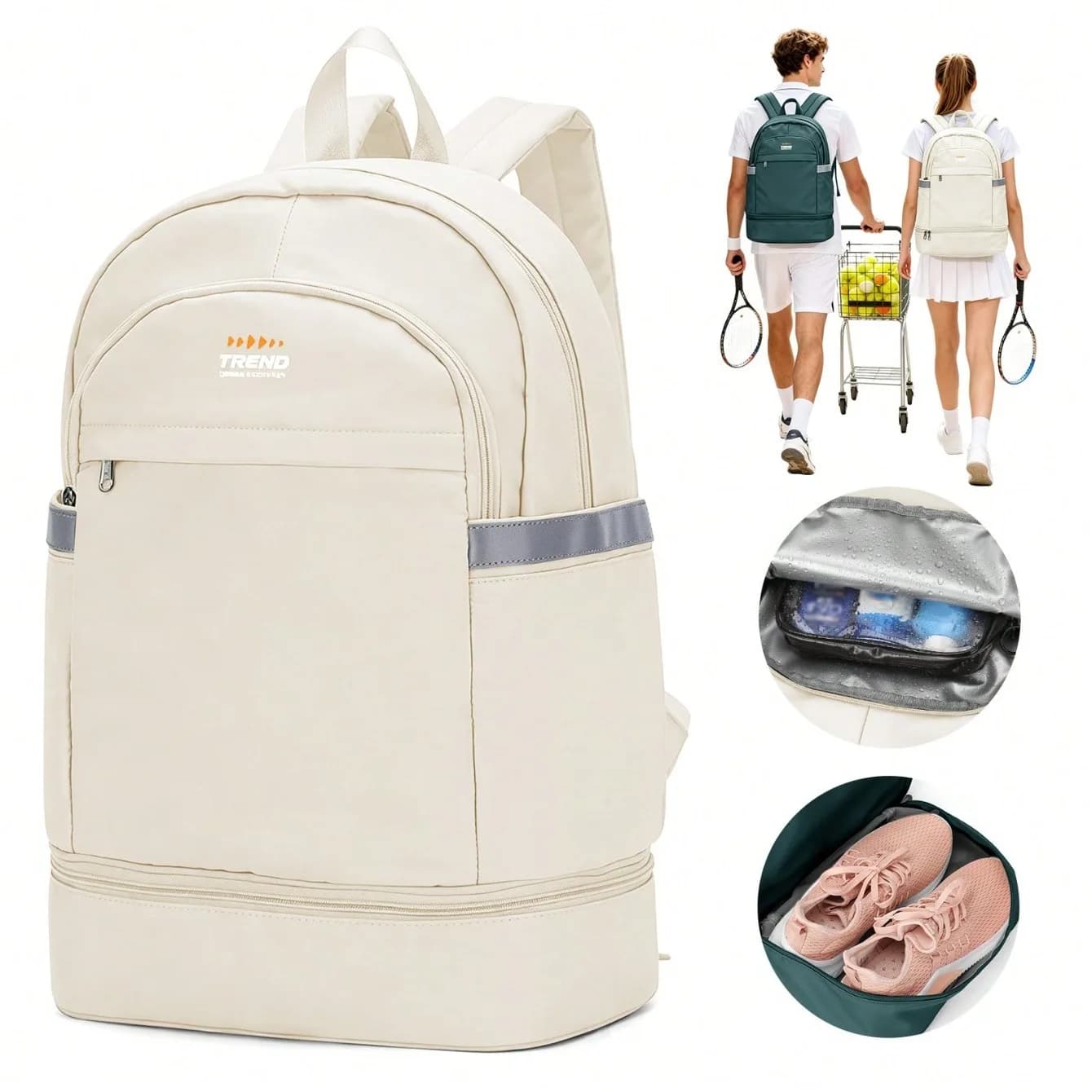 Casual Women's Backpack, Minimalist Peak Sports Backpack, Fashionable Tennis Badminton Small Backpack, Commuter Lightweight Portable Backpack, Waterproof Large Capacity Travel Backpack, Independent Shoe Compartment Pocket, Campus Student School Bag,