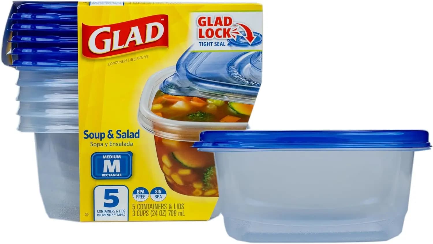 Contenitori Rettangolari Medi per Alimenti con Coperchi per Zuppe, Insalate, Preparazione Pasti, Ermetici e Resistenti alle Perdite, Adatti per Microonde e Lavastoviglie