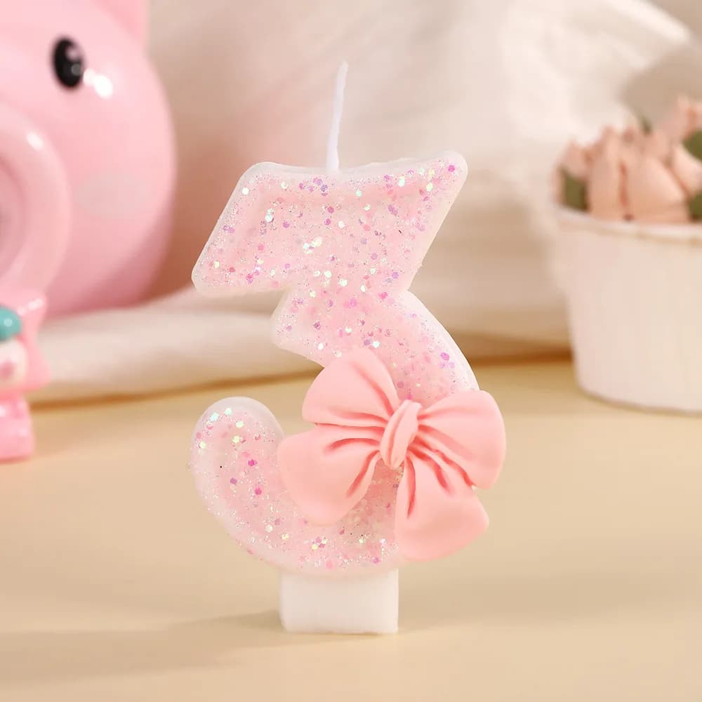 Cute Pink Bow Princess Number Children's Birthday Candle Decoration Cake Atmosphere Arrangement Insert
