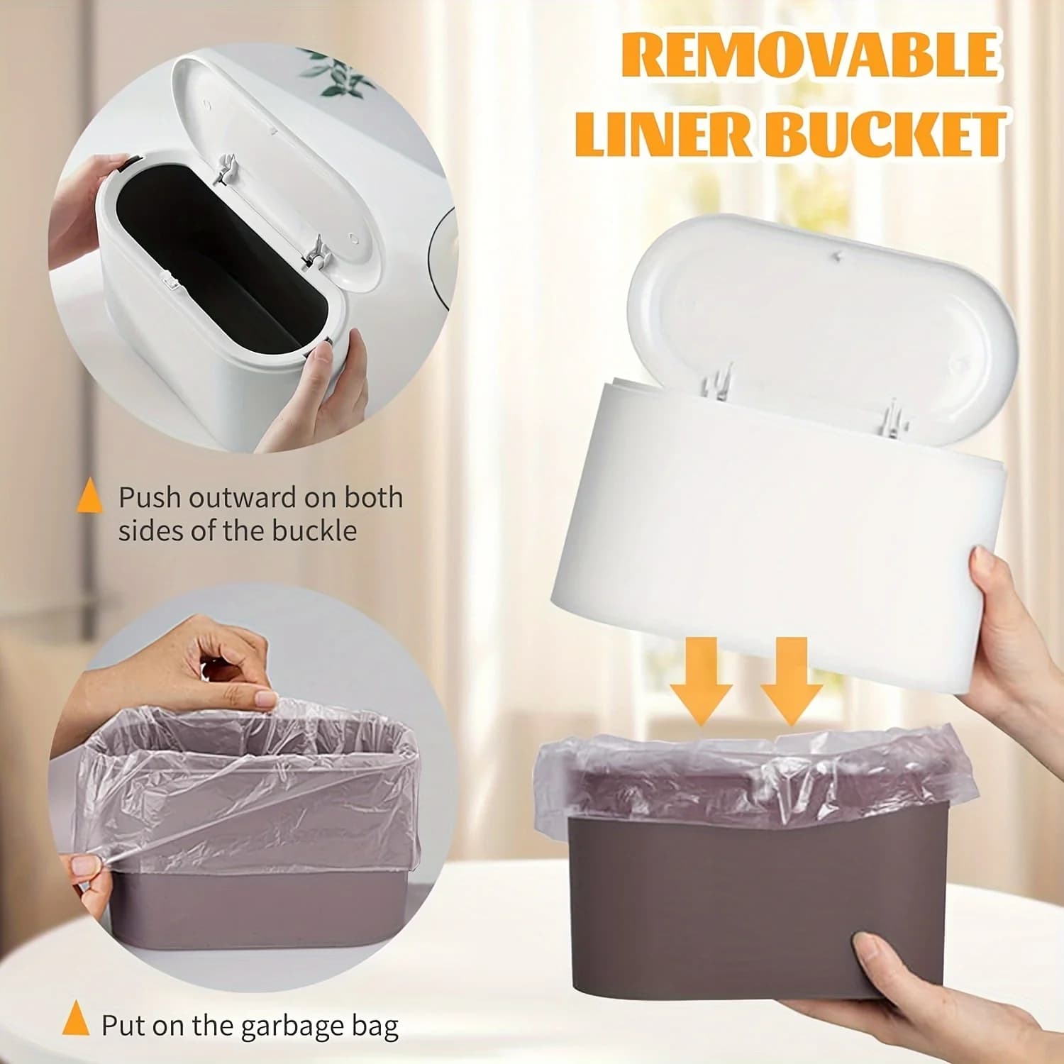 Mini pattumiera con coperchio verso l'alto – cestino per rifiuti da tavolo aperto con design a botte a doppio strato, secchio con rivestimento rimovibile, comfort