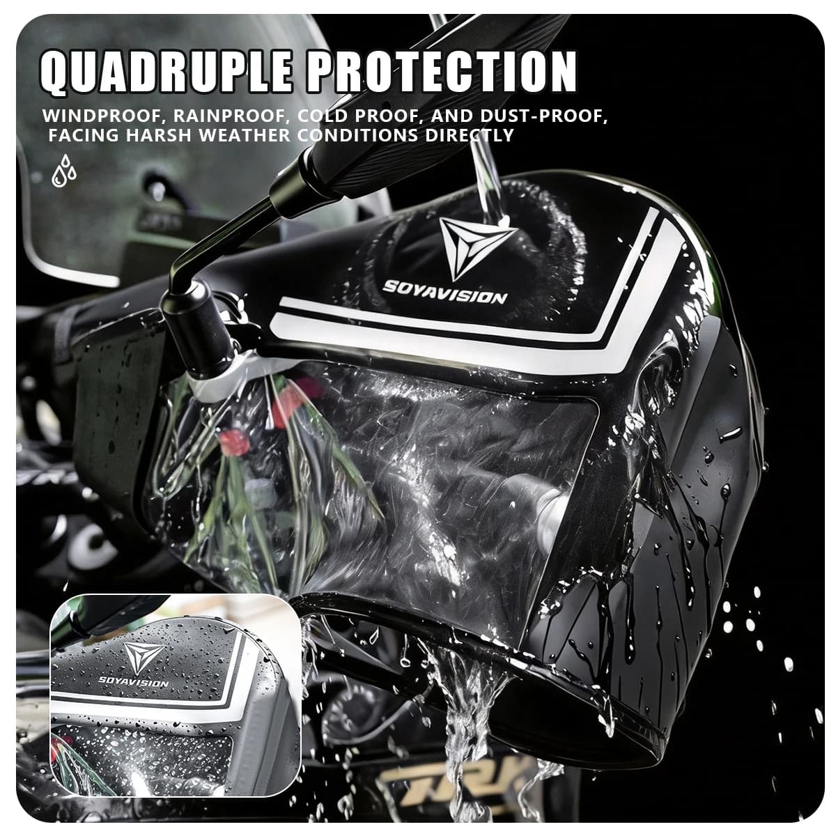 Motorcycle Handlebar Gloves with Reflective Strip Windproof Handle Bar Cover for ATV/Snowmobile/Scooter