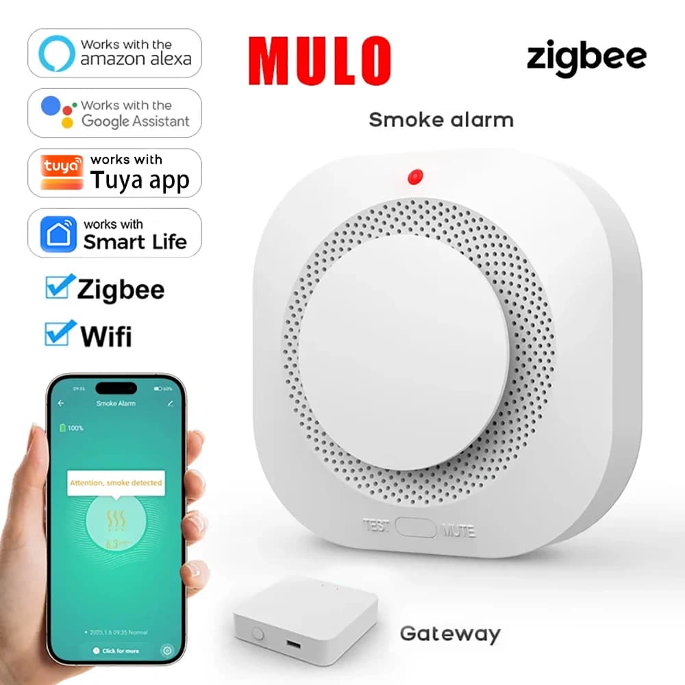 Tuya ZigBee WiFi Rilevatore di fumo intelligente Sensore di allarme Sicurezza domestica Protezione antincendio per sistema di sicurezza domestica tramite APP Smart Life