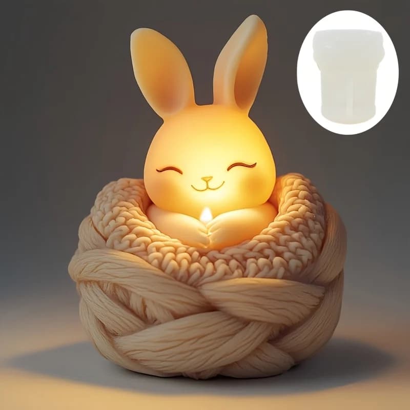 Stampo in silicone per candele a forma di coniglio in corda intrecciata, coniglio in resina che esce dalla tasca del maglione, regalo di Pasqua, stampo in gesso a forma di coniglio per cesto