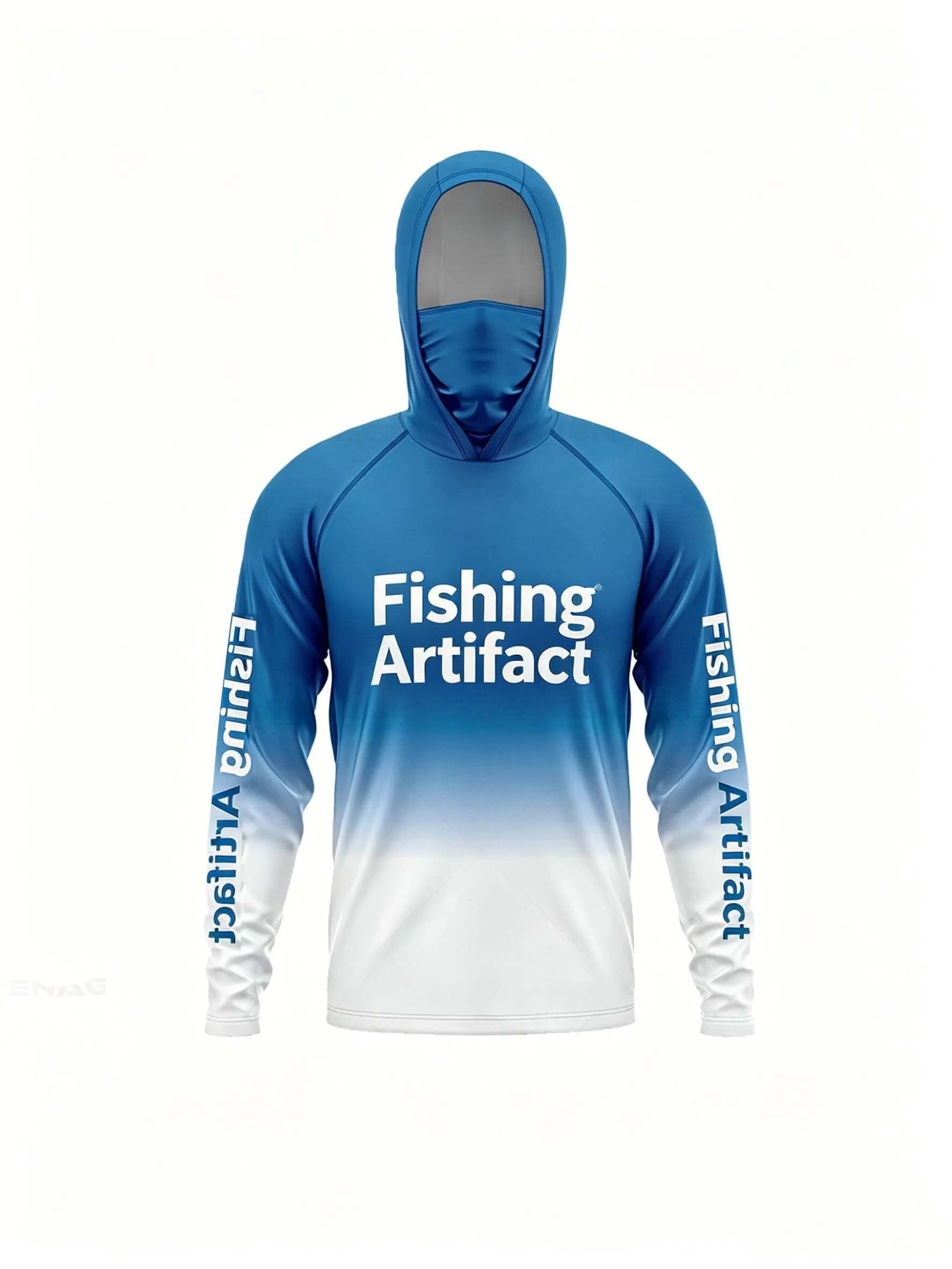 Men’s Hooded Long Sleeve Fishing Shirt with Face Mask, Front Letter Print, Breathable Quick Dry Lightweight Outdoor Wear
