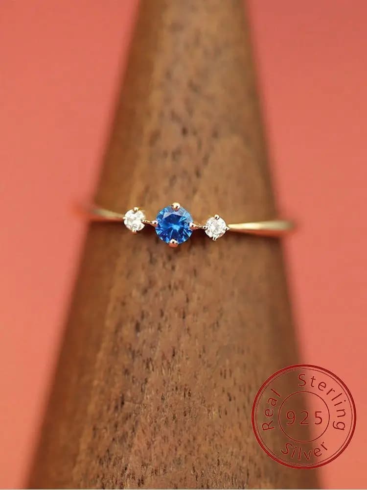 925 Sterling Silver Simple Classic Blue Three Zircons Ring For Women Engagement Wedding Luxury High Quality Fine Jewelry