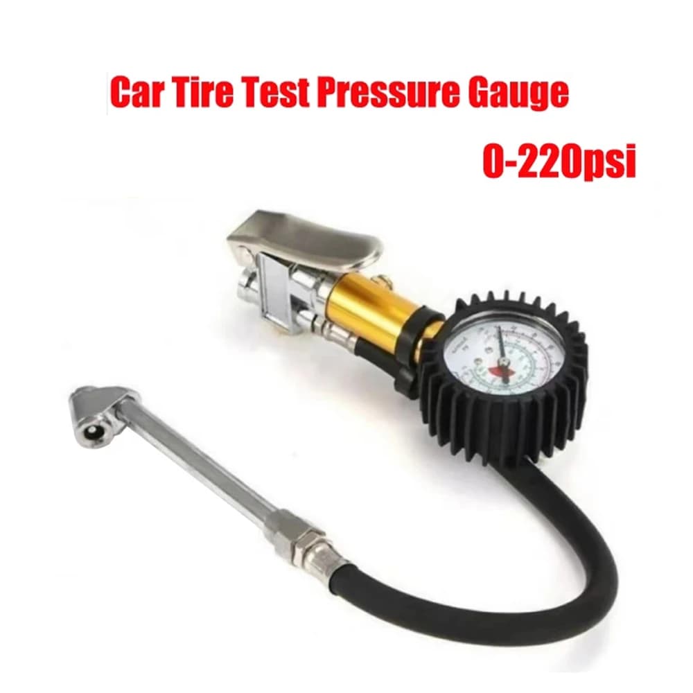 Pneumatico per auto Gonfiatore Dial Misuratore di pressione Manometro Pressione della pompa dei pneumatici Doppio Air Chuck Tester Strumento di misurazione di riparazione Display 0-220Psi