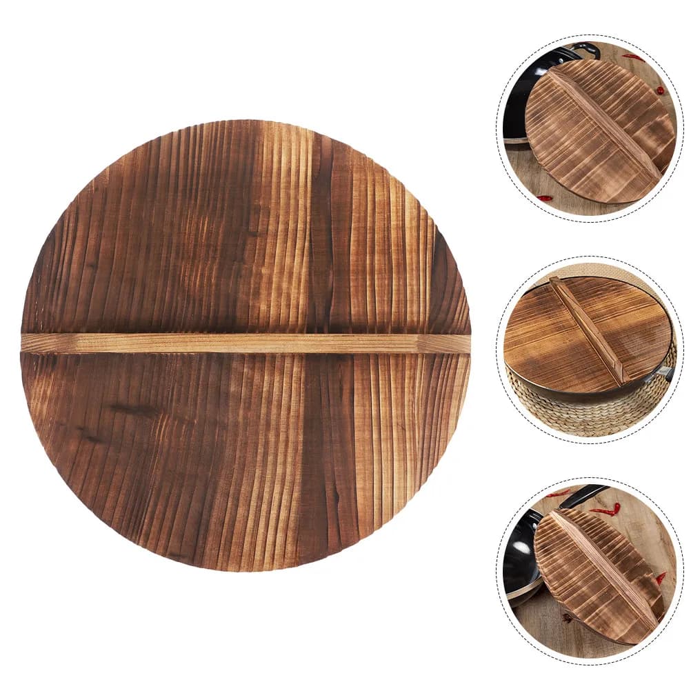 Coperchio per Wok in Legno Naturale, Leggero e Anti-Schizzi d'Olio, Coperchio Rotondo per Padella, Rende il Cibo Caldo e Rende i Vapori in Rilascio