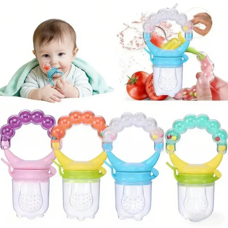 1/4 Pezzi Ciuccio Alimentatore per Frutta, Senza BPA, con Sacchetto in Silicone a Rete per Neonati, Cucchiaio per l'Alimentazione del Bambino, Estrattore di Succo di Verdura