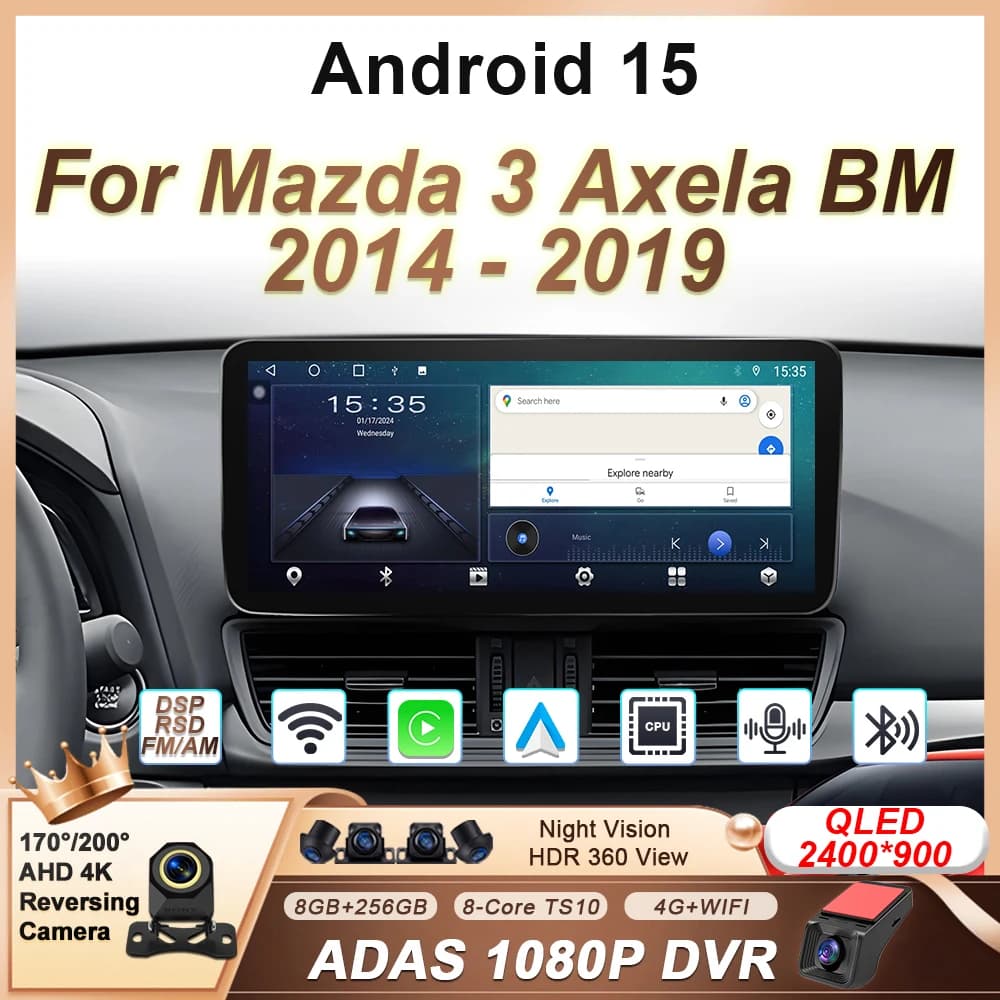 Autoradio Android Auto for Mazda 3 Axela BM 2014 2015 2016 2017 2018 Carplay Video Player Stereo Navigation 5G Wifi 12.3''